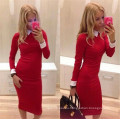 Красное платье с длинным рукавом Slim Tight Ladies Office